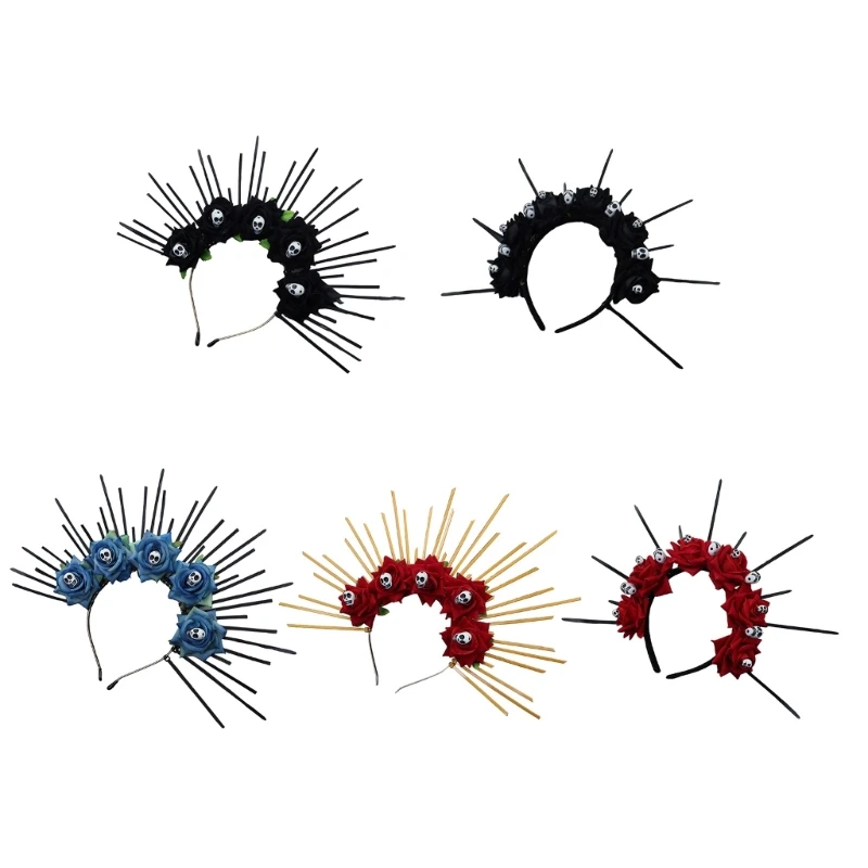 Skull Roseสำหรับผู้หญิงTiaras Hairhoop Elegant Hairbandผู้หญิงGoth HeadwearฮาโลวีนCrownpiece Hairhoop D5QB