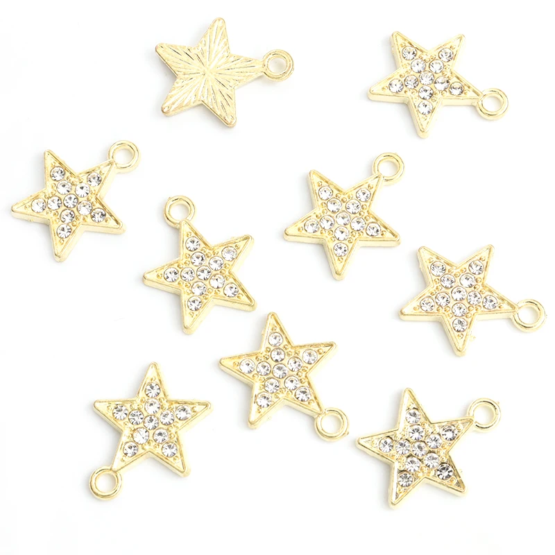 10pcs/lot Stars Metal Setting Rhinestones Charm Zinc Alloy Crystals Pentagram Pendant for Jewelry DIY Necklace Earrings Supplies