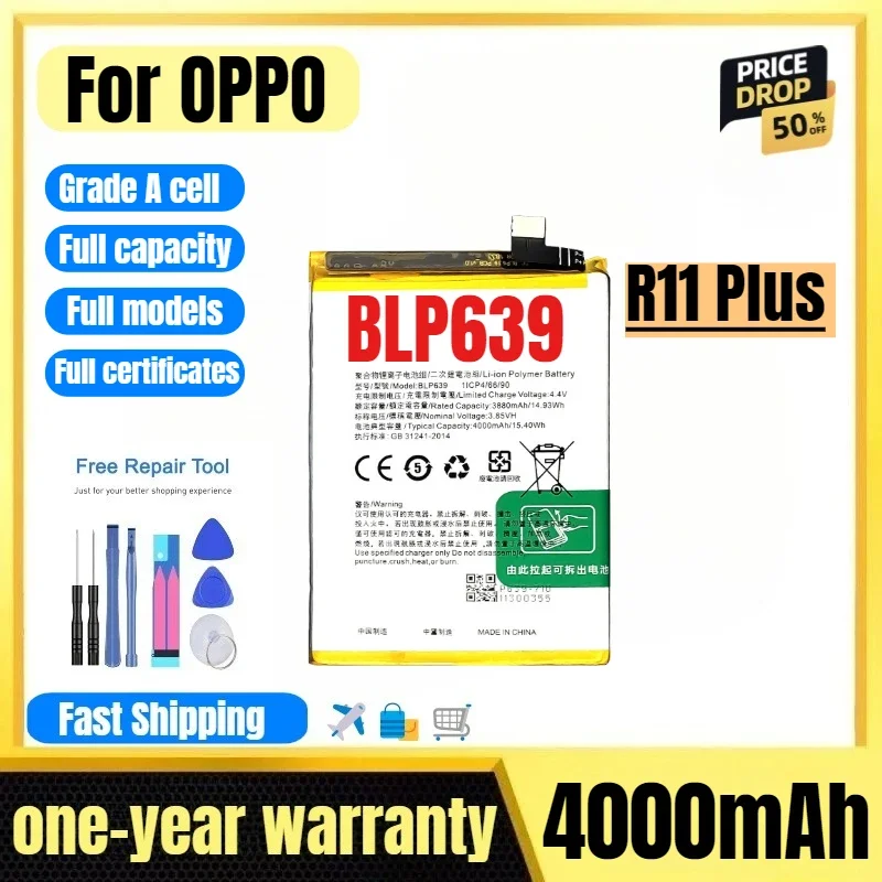 BLP639 for OPPO R11 Plus Mobile Phone Battery High Quality High Capacity Battery Replacement Bateria Grade A Cell with Tools