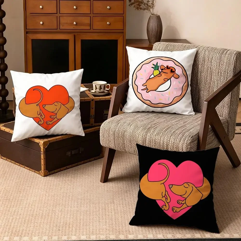 Heart Donut Dachshund Cartoon Cushion Cover Soft Short Plush Cushion Cover 50x50 45x45 Zipper Pillowcase For Home Decor