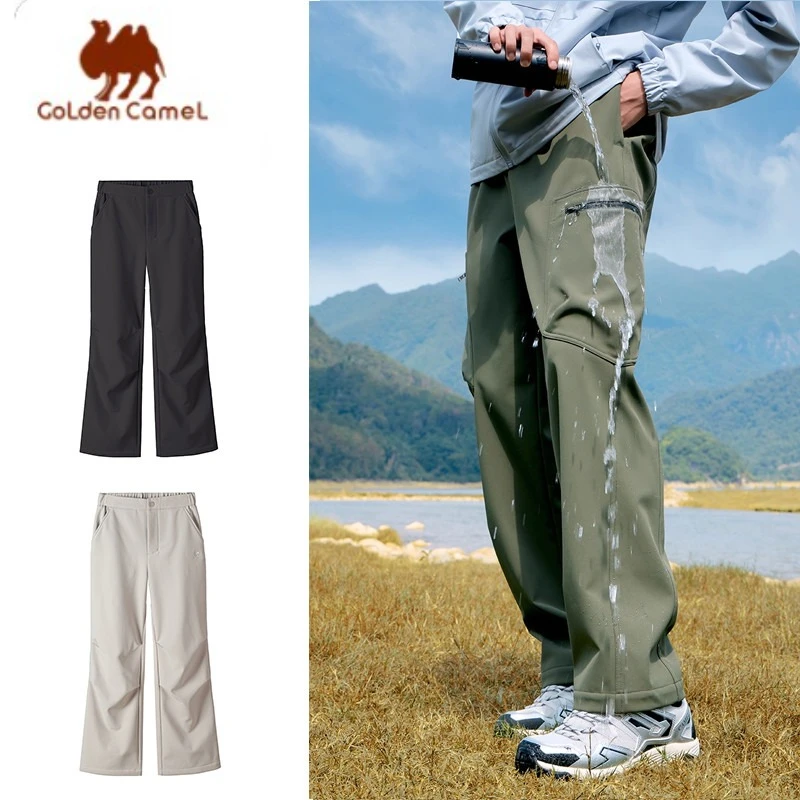GOLDEN CAMEL Men's Hiking Pants Workwear Warm Plus Fleece Pant Straight Paratrooper Loose Sport Trousers Outdoor Water-repellent