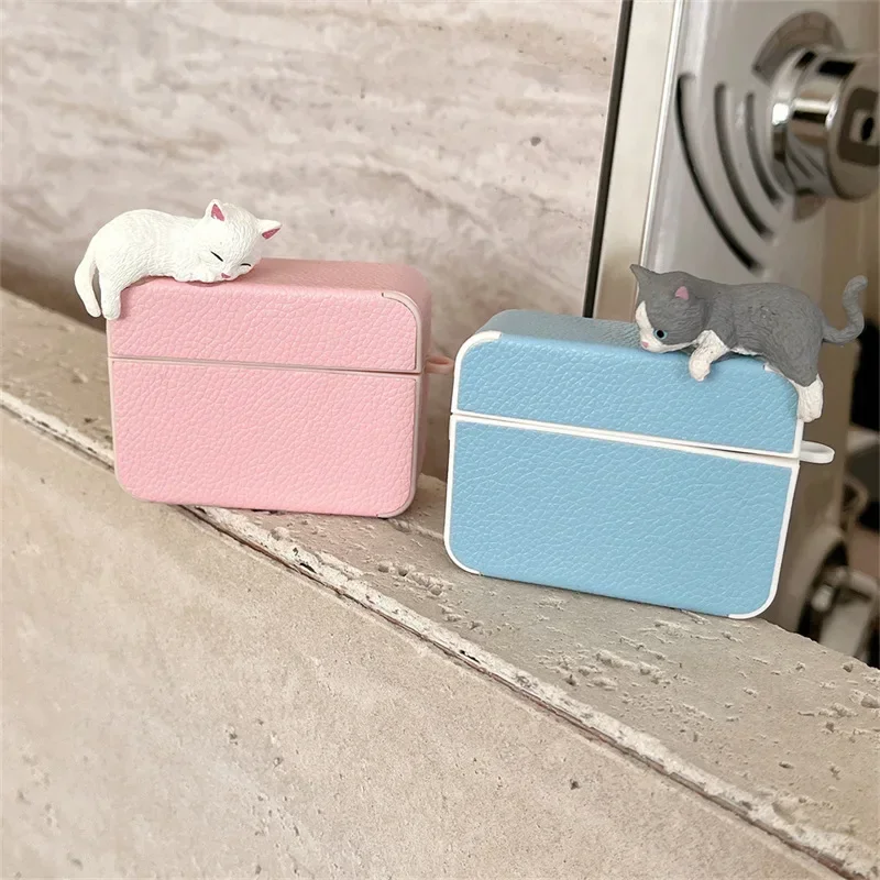 Custodia carina per gatti sdraiati per AirPods 4 Airpod 1 2 3 Pro Pro2 Auricolari Bluetooth Scatola di ricarica Custodia protettiva per auricolari