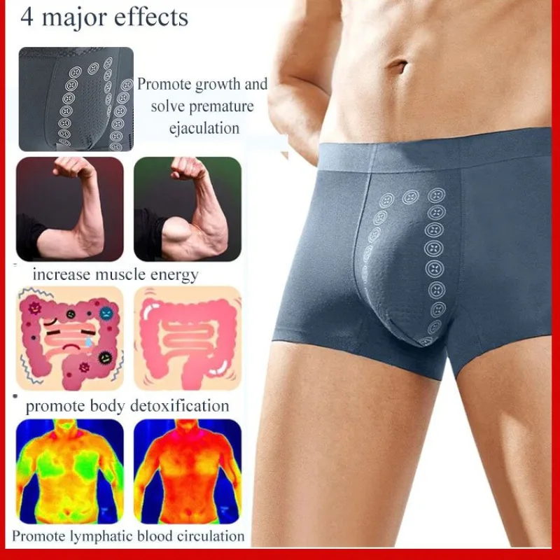 

Мужские мягкие трусы-боксеры со средней посадкой, приятные для кожи, с массажным эффектом отрицательных ионов, дышащие, влагоотводящие, эластичные.