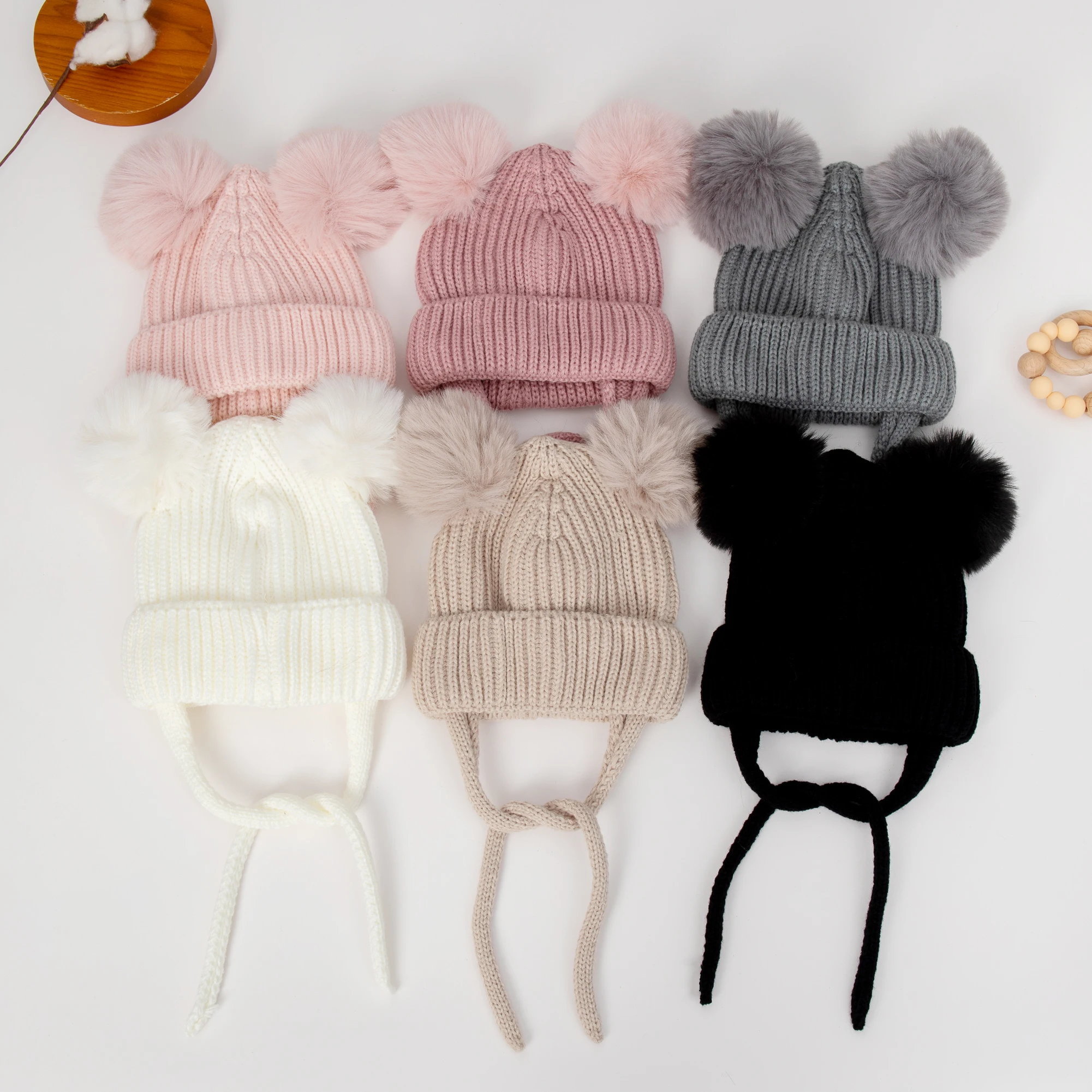 Pompom Winter Baby Hats Cute Beanies Caps Bear Ear Protection Knitted Boys Girls Headwraps Warm Kids Crochet Infant Kid Headwear