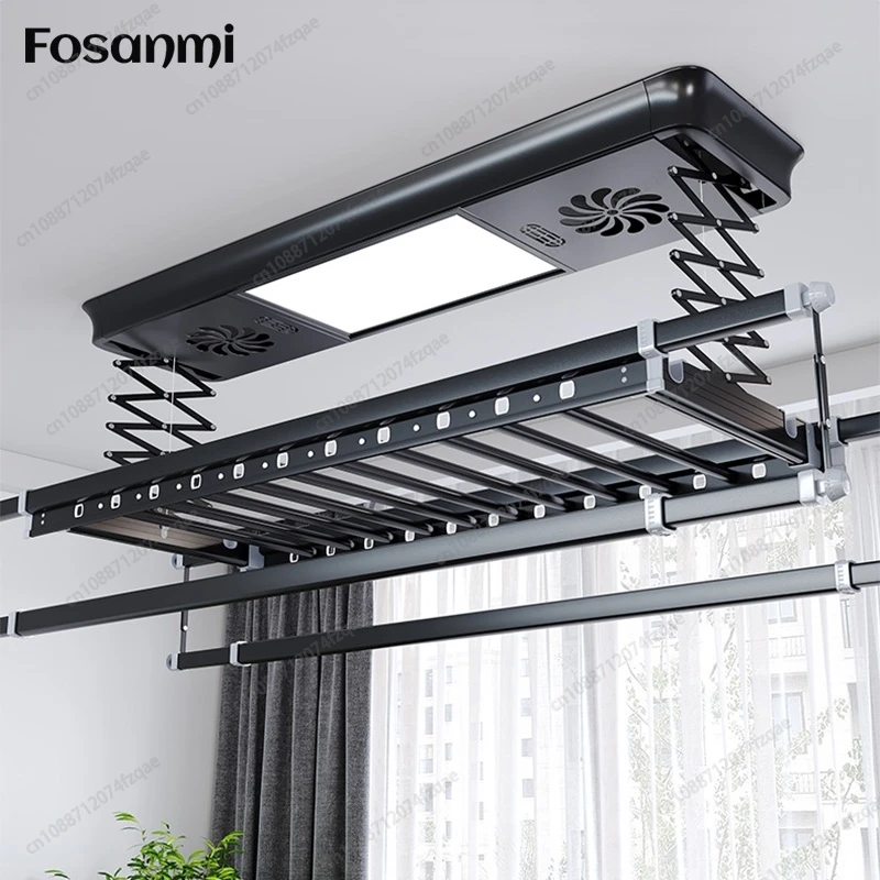 Indoor Electric Remote Control Lifting Retractable Folding Clothes Drying Rack Aluminum Alloy Electric Smart Clothes Drying Rack