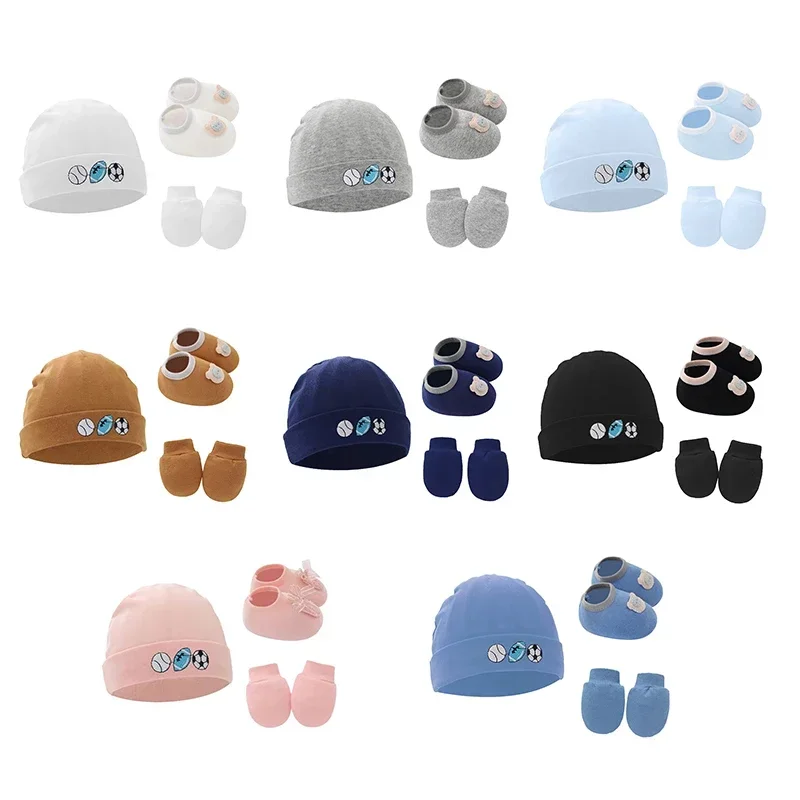 1-3pcs Cute Baby Hat Newborn Beanie Hats Ball Embroidery Bonnet Gloves Socks Set New Born Gift Photography Props Accessories Cap