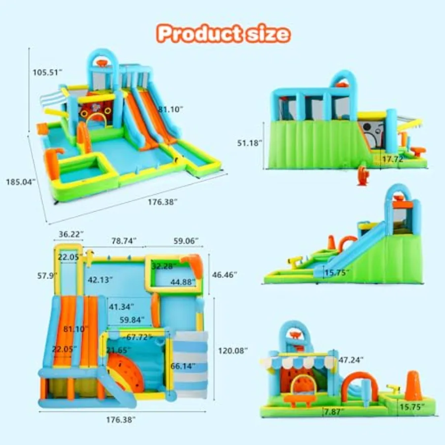 Inflatable Water Slide Bounce House for,Luxury Heavy Duty Blow Up Water Park with Double Slides, Climbing Wall, Splash Pool and