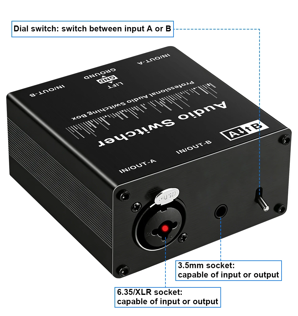 Neuer manueller Selektor für Mikrofon-Soundkarten-Mixer XLR-Symmetrischer Audio-Umschalter 2-Eingänge-1-Ausgang oder 1-Eingang-2-Ausgänge passiv – Detail 5