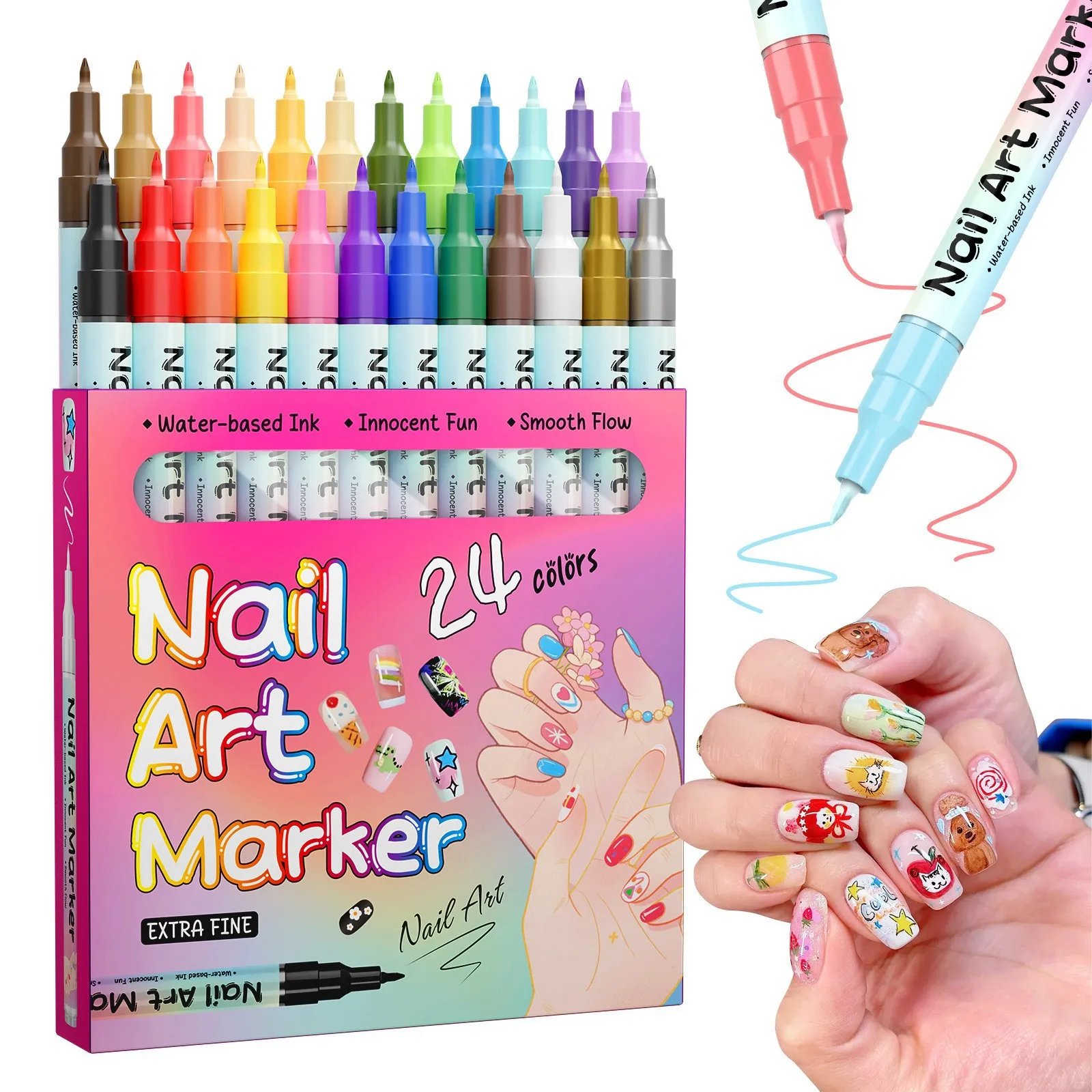 Water-based Nail Art Marker Pen Extra Fine Tip Nail Drawing Painting Pens DIY Manicure Graffiti Line Design Nail Decor Tools 12/