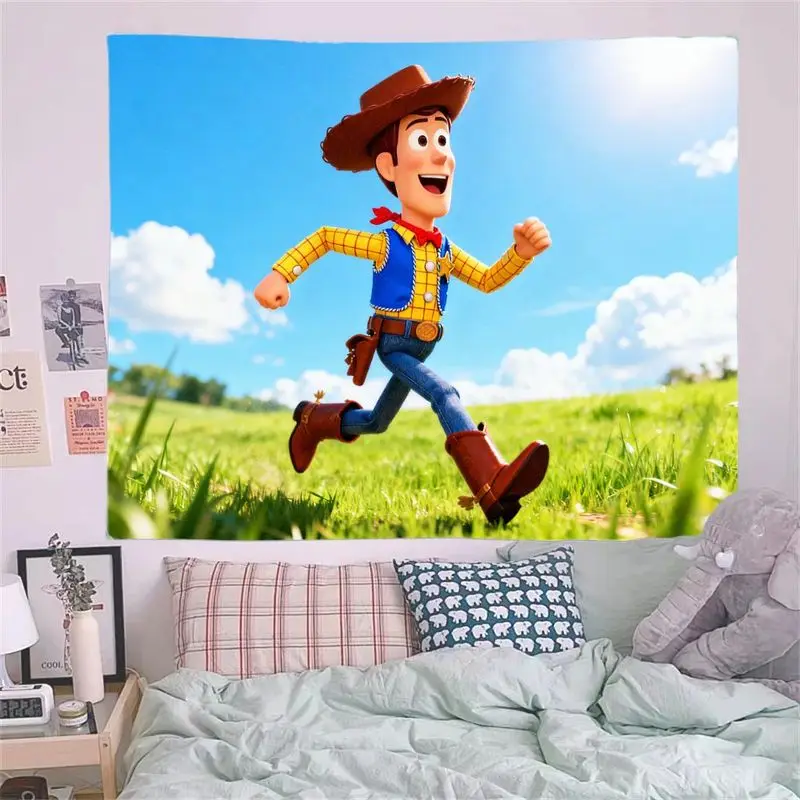1PC Toy Story Woody Running Outdoor Scene Tapestry Polyester Wall Art Kids Room Living Room Bedroom Decor Movie Fan Gift