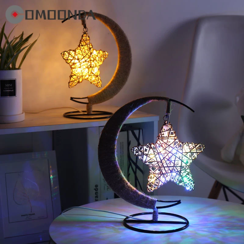 

Modern Indoor Coloful Star Lights LED Metal And Hemp Rope Material Creative Home Decor Lamp USB Lustre With Button Dimmer Switch