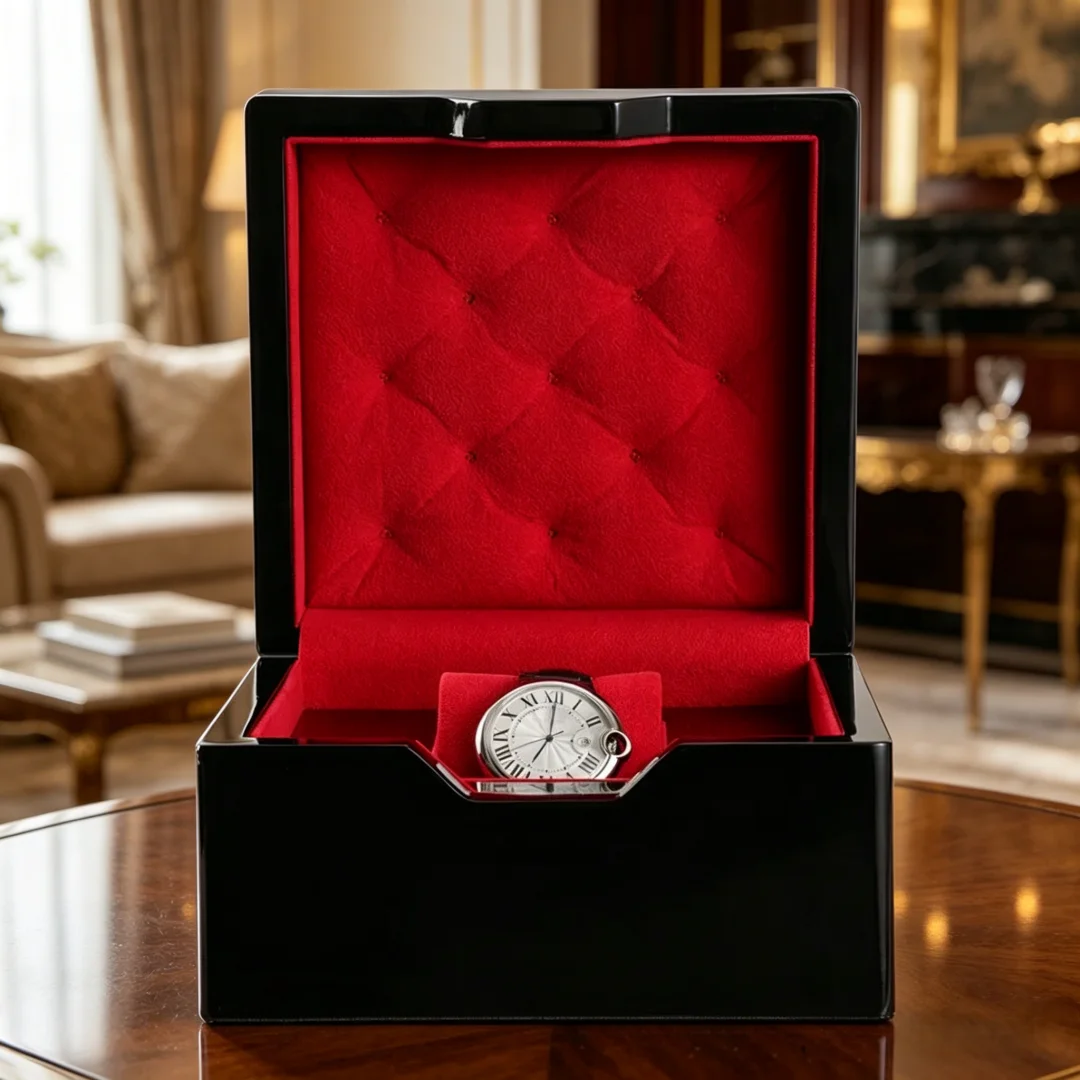 

Black Piano Finish Watch Box with Red Velvet Interior Single Wristwatch Storage Premium Gift Box for Men Elegant Watch Organizer