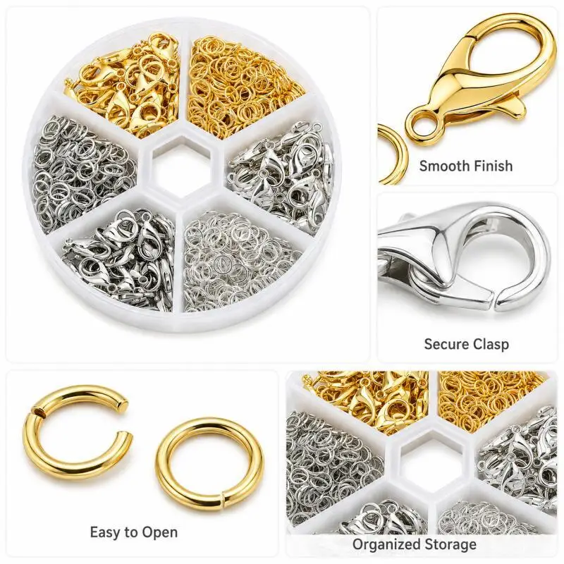 1/2/3/5 Boxen Perlen-Werkzeugset DIY Armband Halskette Schmuckzubehör 6-Fächer-Set mit Karabinerverschluss, offenen Biegeringen – Detail 5