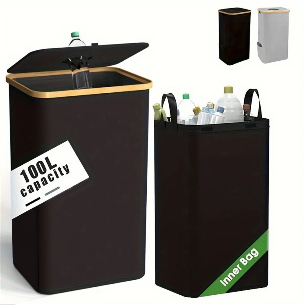 Kitchen Foldable Portable Recycling Storage Box with Lid Removable Empty Bottle Storage Basket Wastewater Bottle Collection Bag