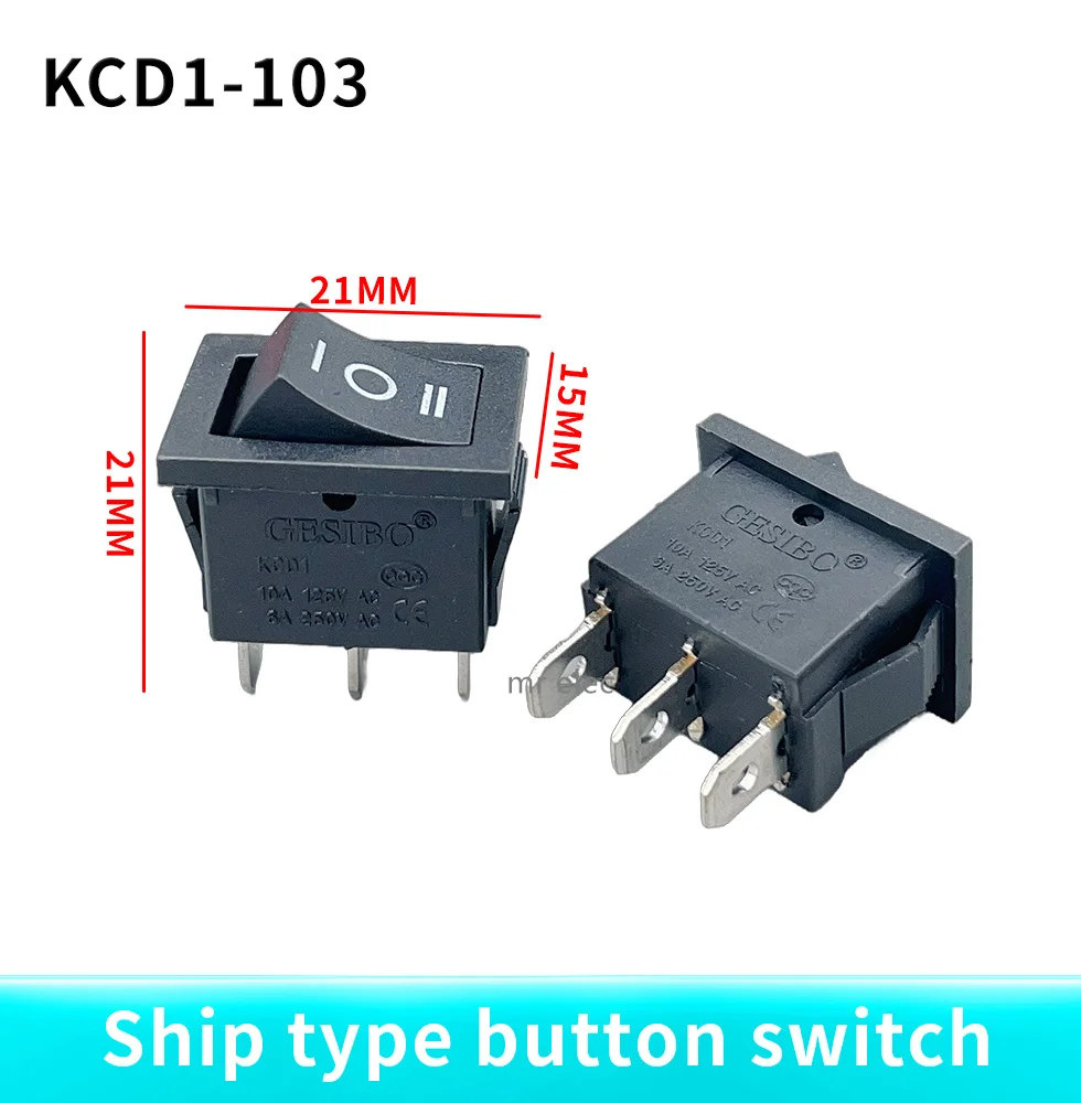 1 Pcs KCD1 Mini Hitam 3 Pin/6 Pin On/Off/Pada Rocker Switch AC 6A/ 250V10A/125V