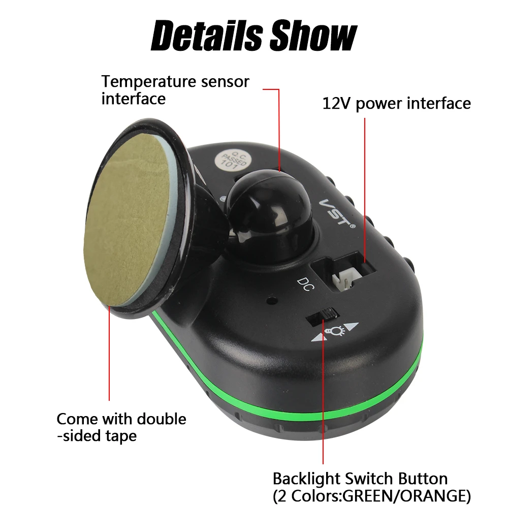 

3 в 1, часы-термометр, вольтметр, автомобильные ЖК-цифровые часы с дисплеем, оповещение о замерзании, самоклеящиеся автомобильные Стайлинг, зеленая + оранжевая подсветка