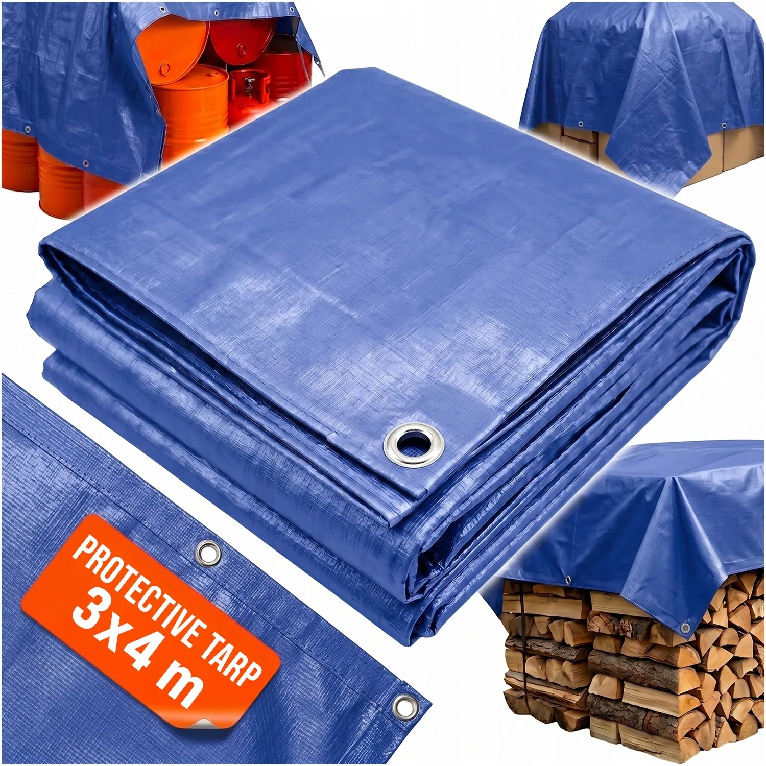 Zwaar waterdicht zeil 3x4 m Blauw polyethyleen Kampeerzeil UV-vorstbestendig Metalen oogjes Grondzeil Tuinhuisje Brandhout Meubilair Boot Autohoes Bouwplaatszeil Buiten multifunctionele beschermhoes