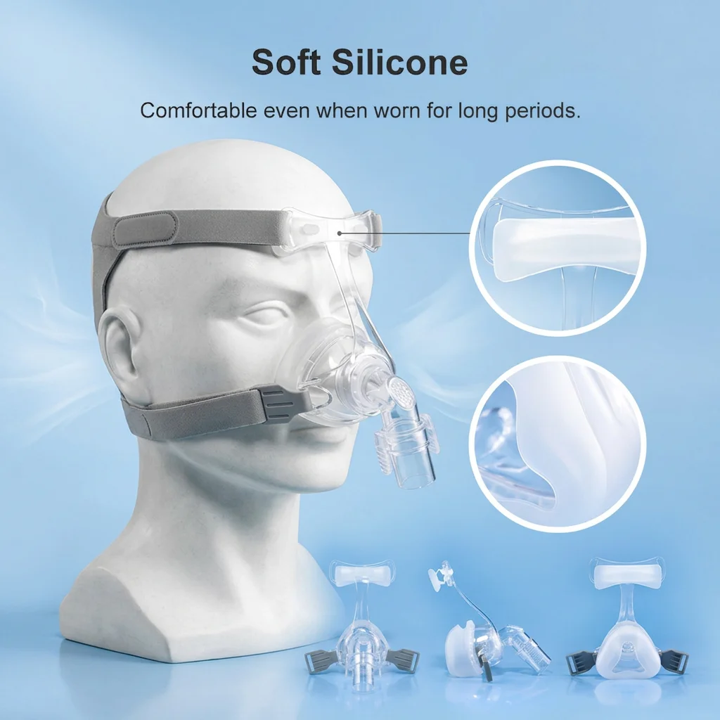 Masque facial complet CPAP de remplacement universel, anti-ronflement, apnée du sommeil, soulage les symptômes du ronflement, compatible avec les appareils CPAP.
