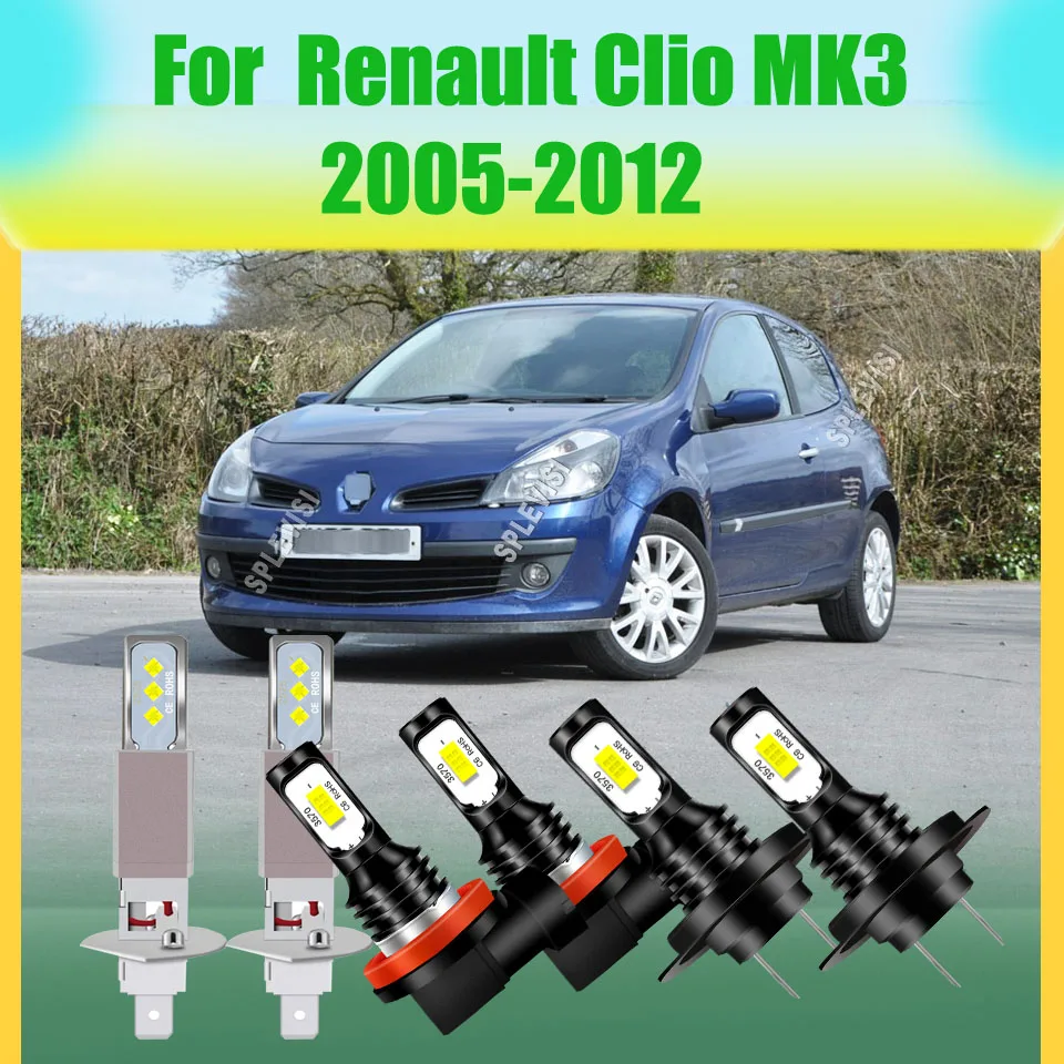 

12v 24v Car Lights 6000K Headlight Bulbs Fog Light 1:1 Size Design For Renault Clio MK3 2005-2012 2006 2007 2008 2009 2010 2011