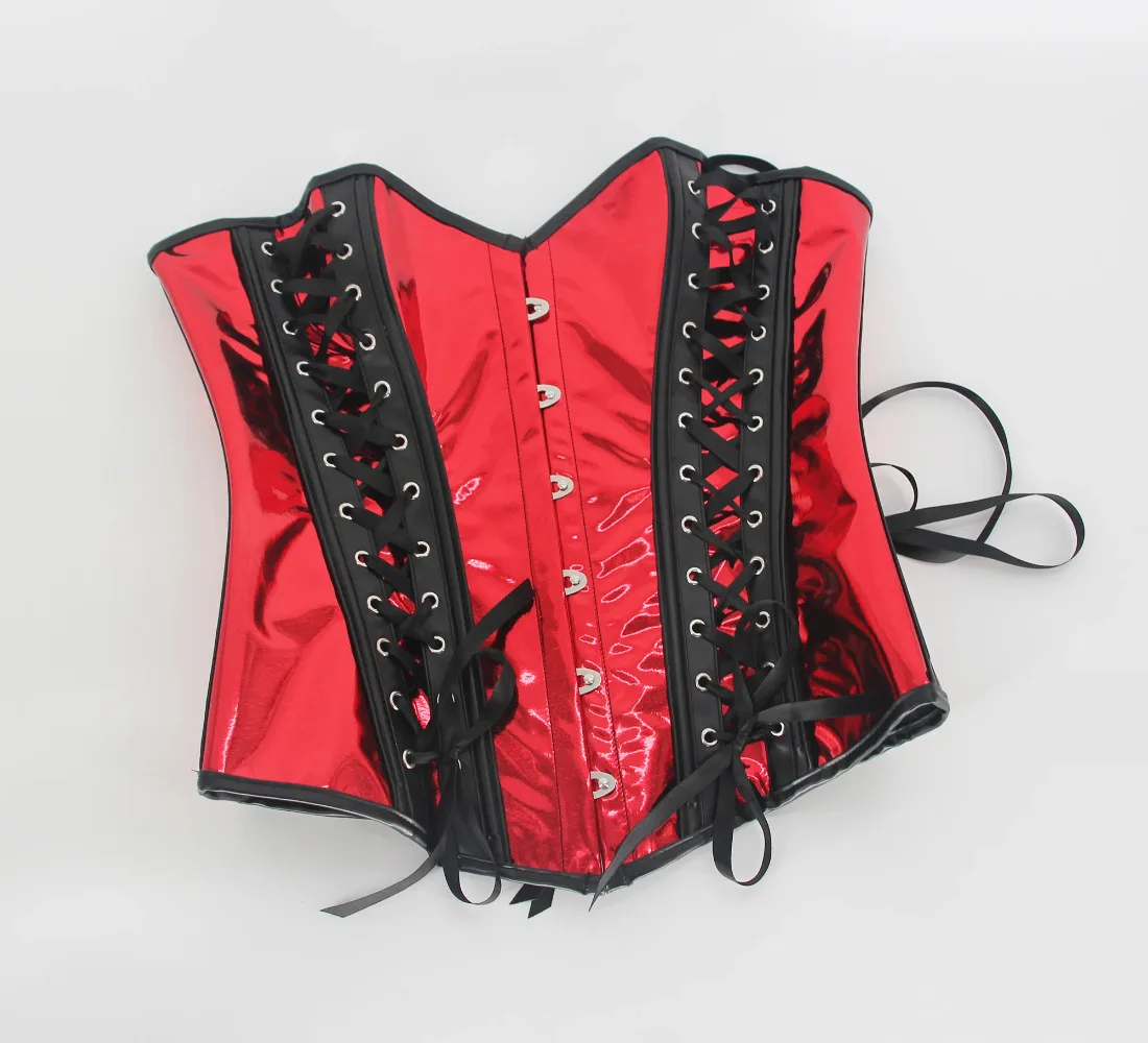 Faux Leather Corset Top Sexy Women Overbust Front Buckle Closure Lace-Up Corselet Steampunk Corsets & Bustiers Red