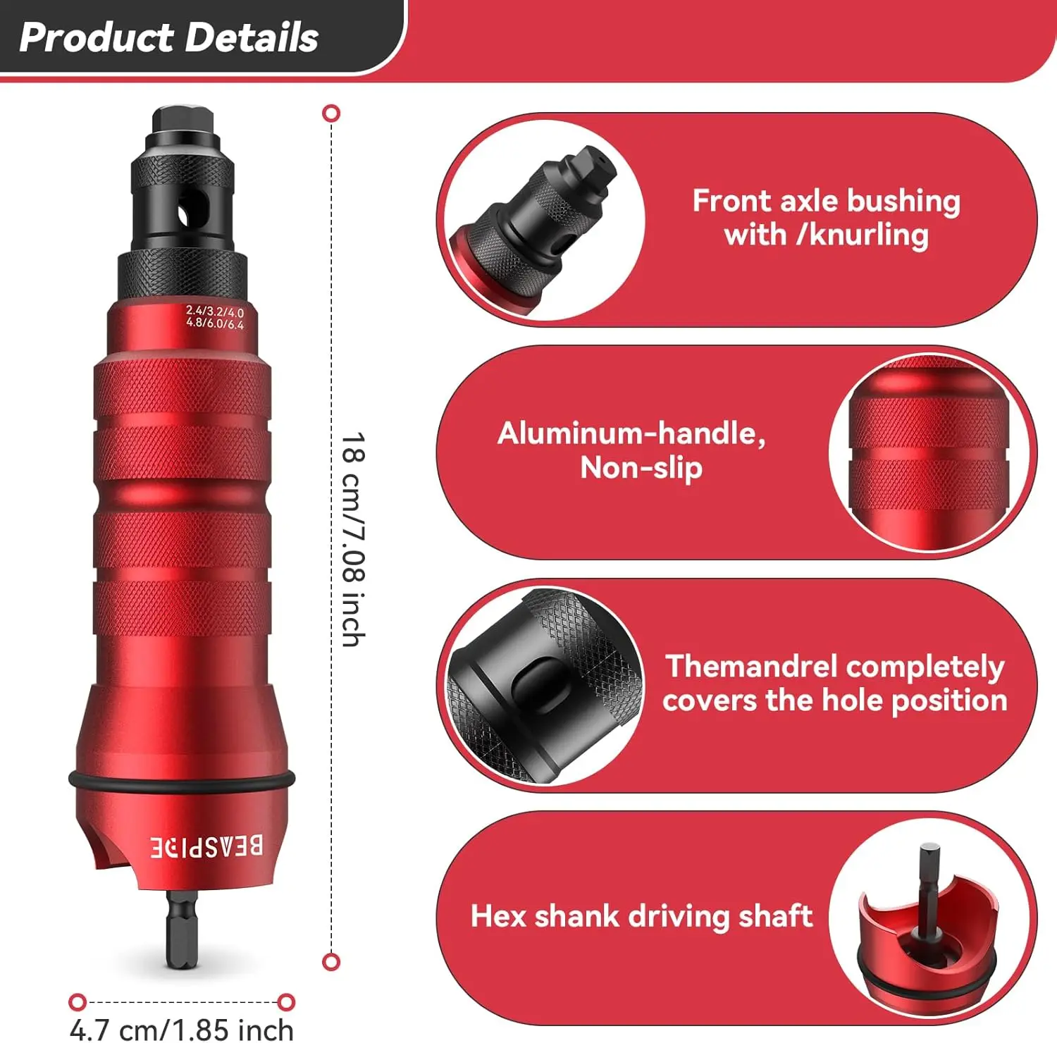 Cordless Rivet Gun Adapter Kit with 6 Heads & 30 Rivets for Easy Pop Riveting 2.4-6.4mm