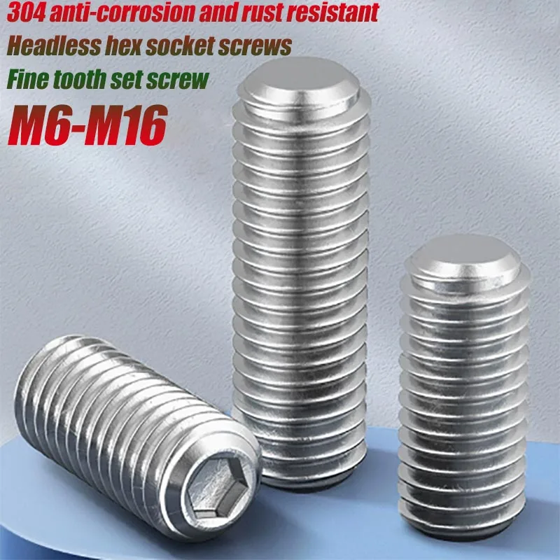 1/5/10/20Pc M6 M8 M10 M12 M14 M16 304 Stainless Steel Hex Socket Set Screw Cup Point DIN916 Headless Grub Set Screws Concave End