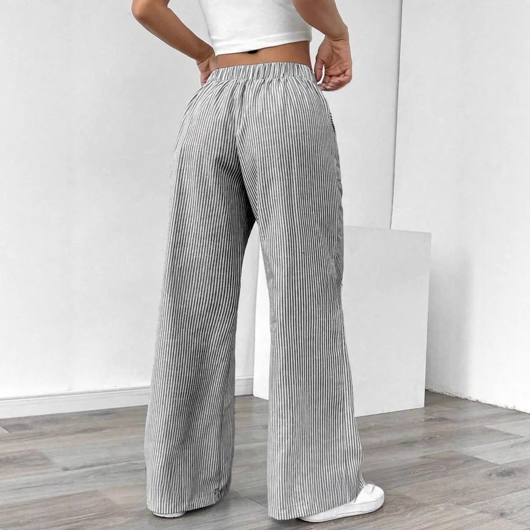 Neue gestreifte, lockere, weit geschnittene Hosen, dünne, lässige, gerade geschnittene Freizeithosen für Damen & lange Hosen, verlängerte gestreifte Hosen – Detail 2