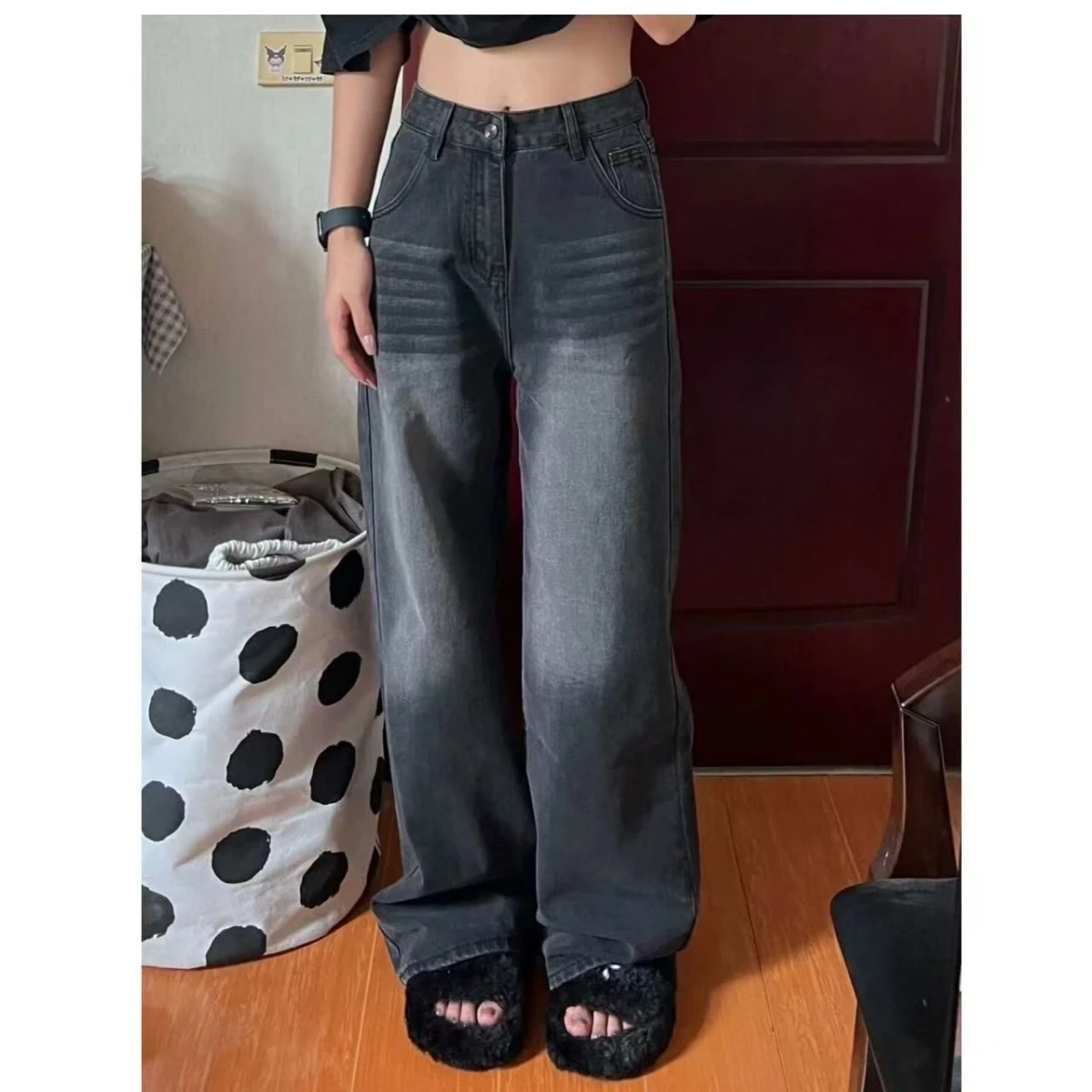

High Waist Loose Straight Leg Jeans Women's Autumn Winter New Sle Water Waed Wide Leg Floor Length Pants Casual Cotton Denim