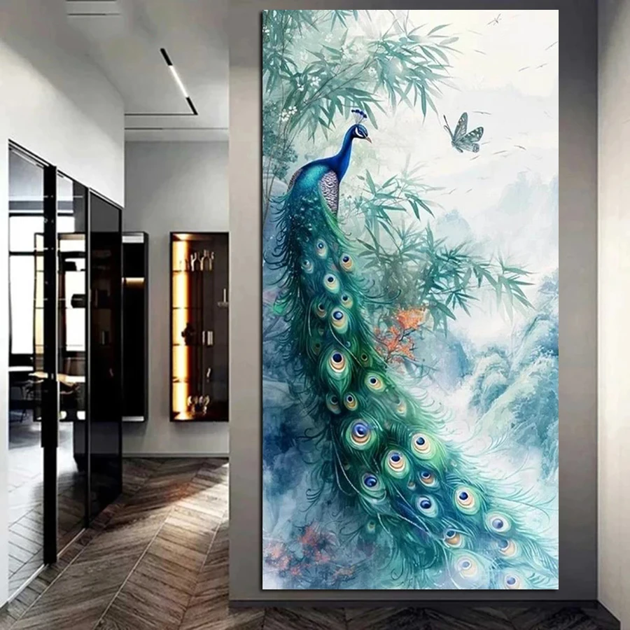 New Diy Diamond Painting Big Size Bamboo Grove Green Peacocks Full Rhinestone Drill Mosaic Embroidery Animals Bird Picture