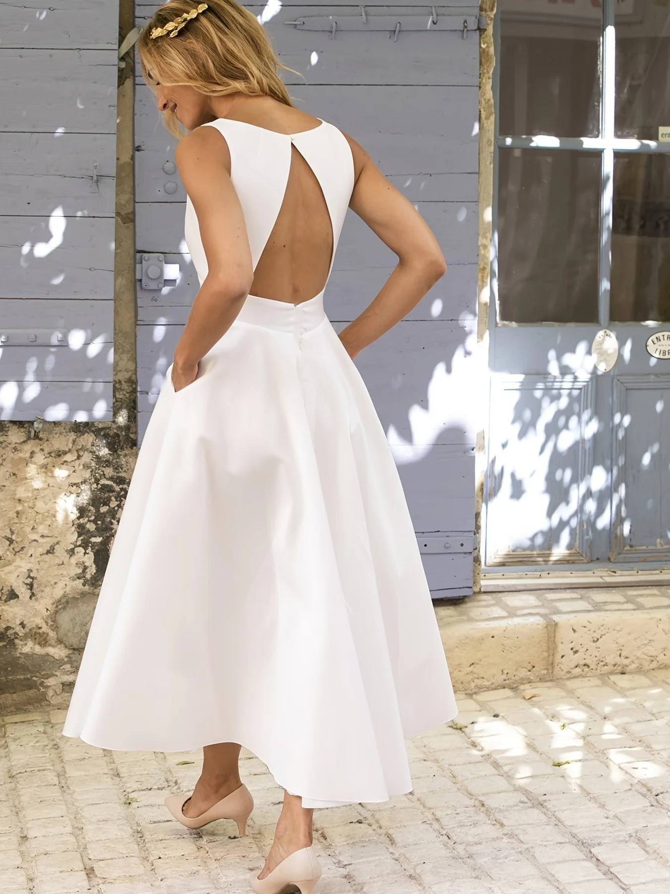 Branco sólido decote em v elegante vestido de dama de honra sem costas meados de cintura verão festa de casamento roupas femininas elegantes roupões de festa de noite