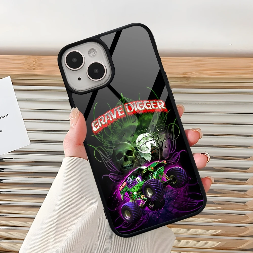 Grave Digger Monster Truck Phone Case For Iphone 16 Pro 15 Pro Max 14 12 11 13 Mini 8 7 Plus X Xs XR PC+TPU Design Cover