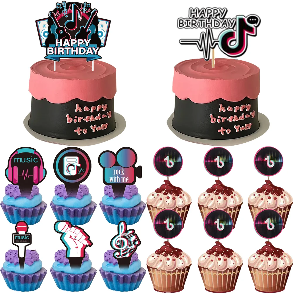 25 pz/lotto Toppers Cupcake Nuovo Tema Musicale Decorazione Della Festa di Compleanno Del Capretto Delle Ragazze Dei Ragazzi Forniture Regalo Baby Shower Cupcake Picks FAI DA TE