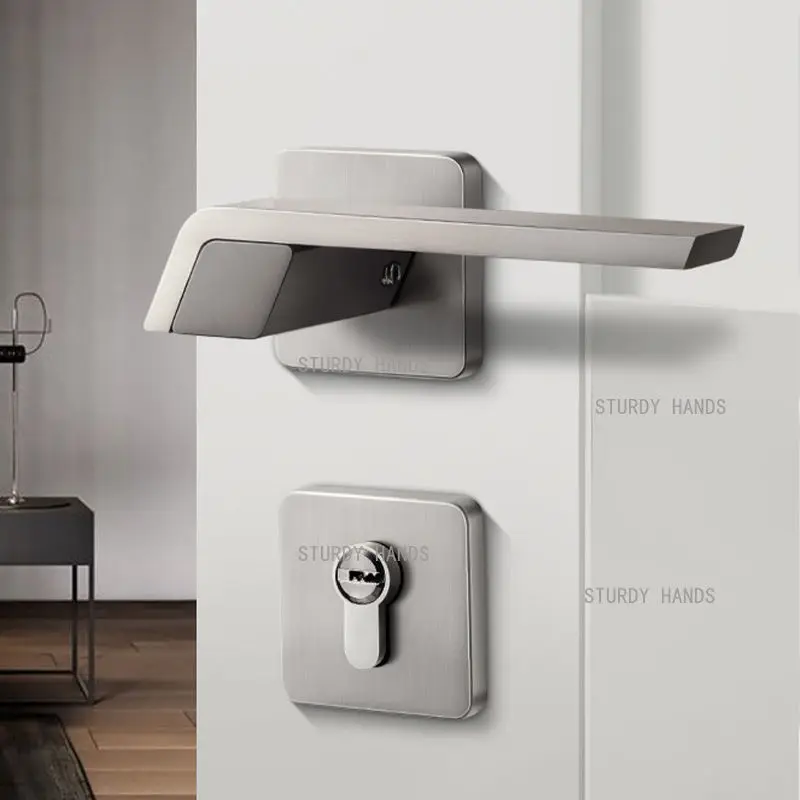

Zinc alloy indoor household door silent door lock modern minimalist brushed steel door handle split lockset