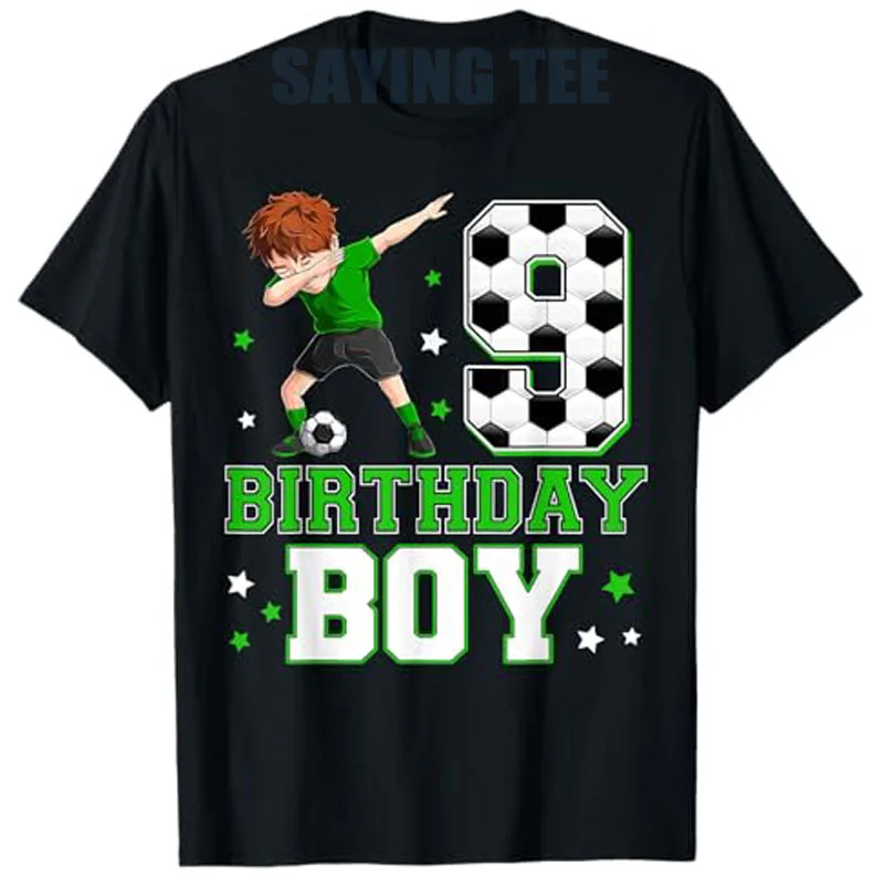 

Kids 9th Birthday Boy Soccer 9 Year Old 9yr Boys Fashion Party T-Shirt Football Lover Y2k Cool Graphic Outfit Novelty Bday Gift