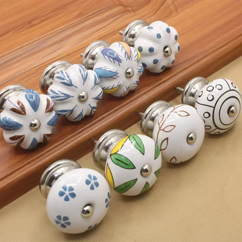 40mm Ceramic Single Hole Handle European Imitation Antique Mediterranean Drawer Pull  Knob Wardrobe Shoe Cabinet Door Handle