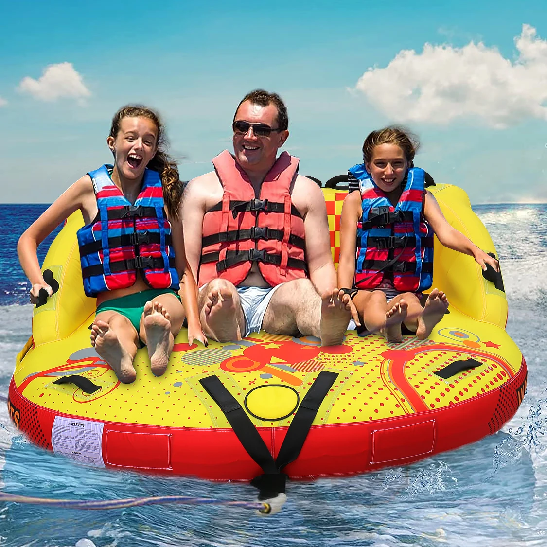 

New 3 Person Towable Tubes for Boating, Inflatable Water Sports Towable Boat Tube for Adults 1- 3 Riders