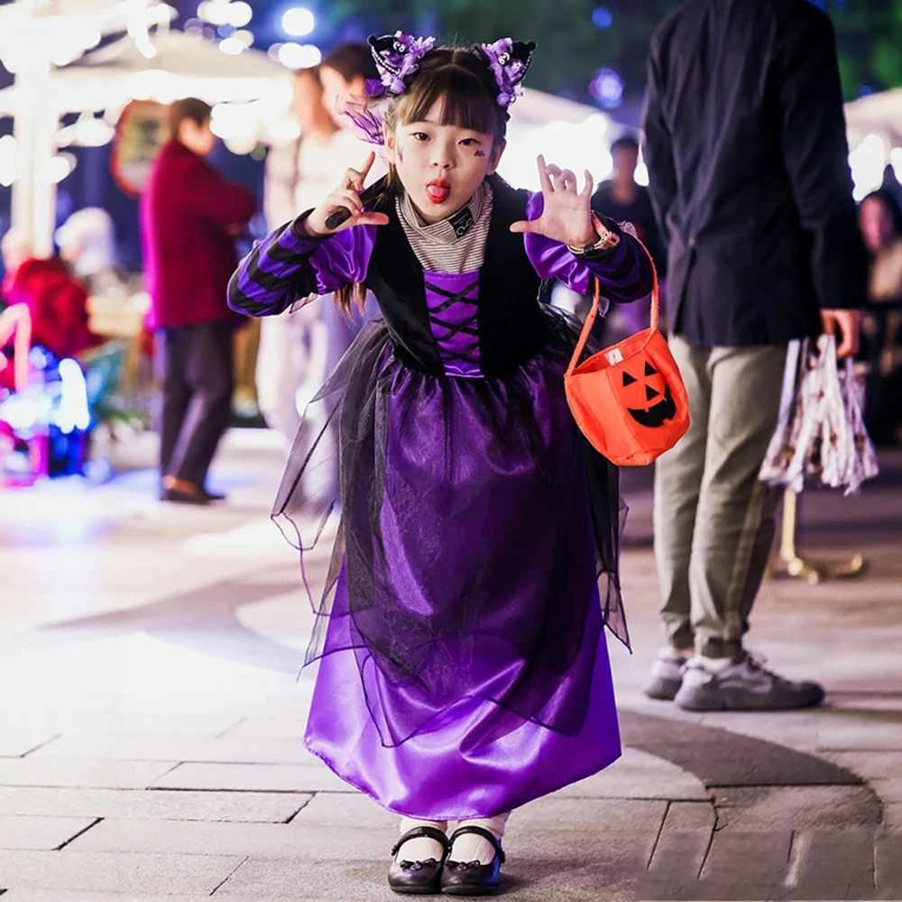 loween Set di costumi da strega per ragazze, spettacoli teatrali, vestiti per bambini, materiale in fibra di poliestere