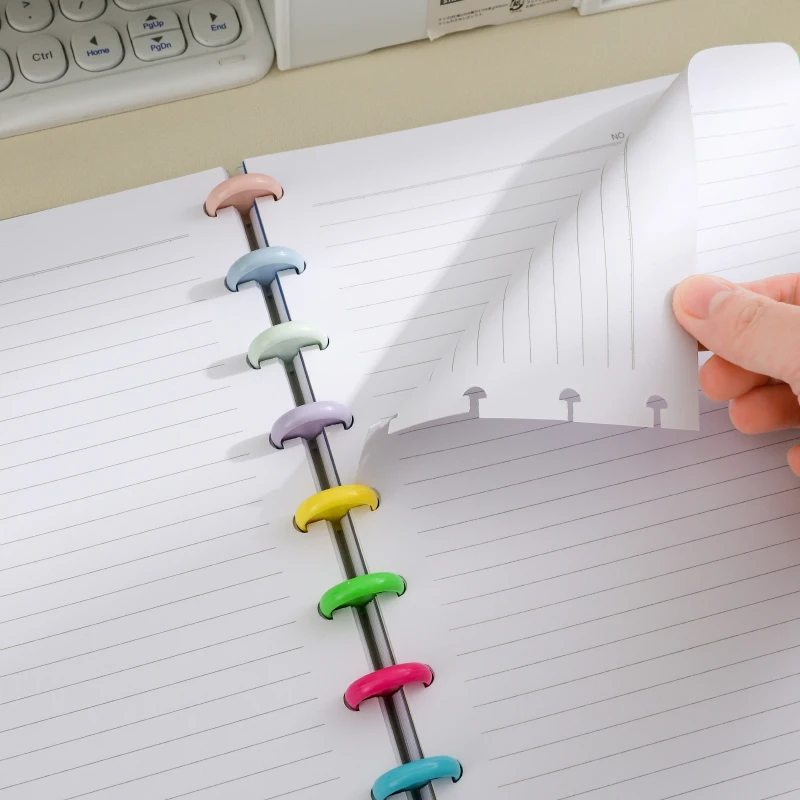 Colorful Mushroom Hole Buckle Loose-Leaf Notebook, A5, A6, B5 Three Sizes, Transparent Pu Material Waterproof Hard Cover, but Also Contains Content