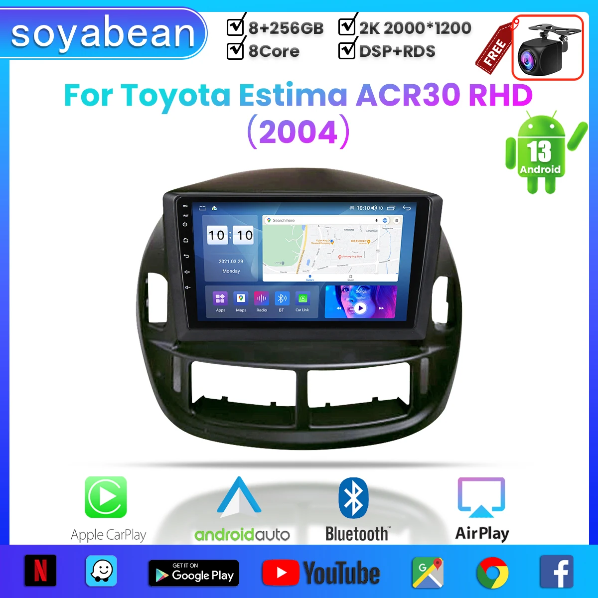 

Android 13 Car Radio for Toyota Estima ACR30 RHD 2004,10inch Multimedia Player with 4G WiFi Carplay & 2Din GPS