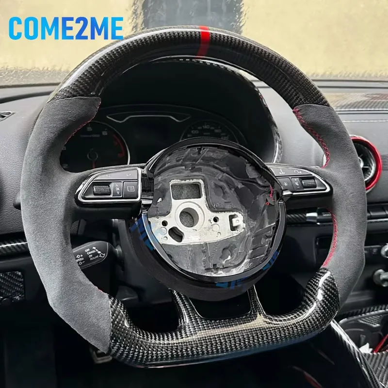 Volante deportivo de fibra de carbono para Audi A3, parte inferior plana, fusca A4, A5, A6, A7, Q3, Q5, Q7