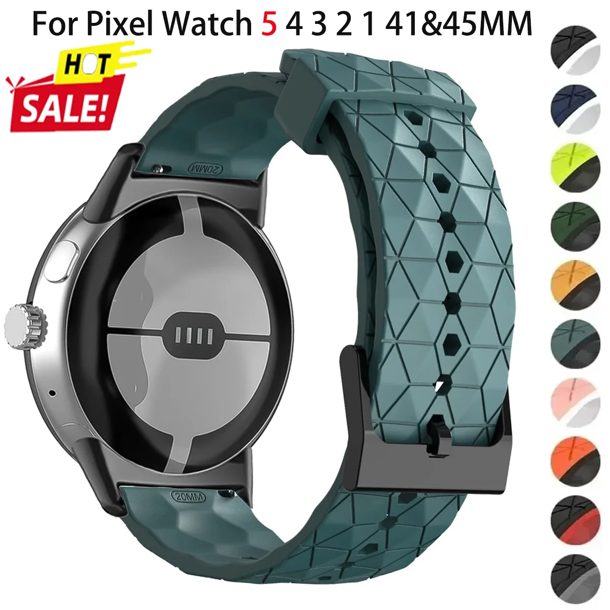 Football Print Silicone Strap for Google Pixel Watch 5 4 3 45mm Soft Watch Bracelet for Pixel Watch 5 4 3 2 1 41mm Sport Band