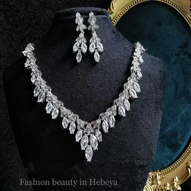 

Wedding Jewelry Set Cubic Zircon Necklace Earriings For Women Party Engagement Prom Evening Dress Accessories Gift