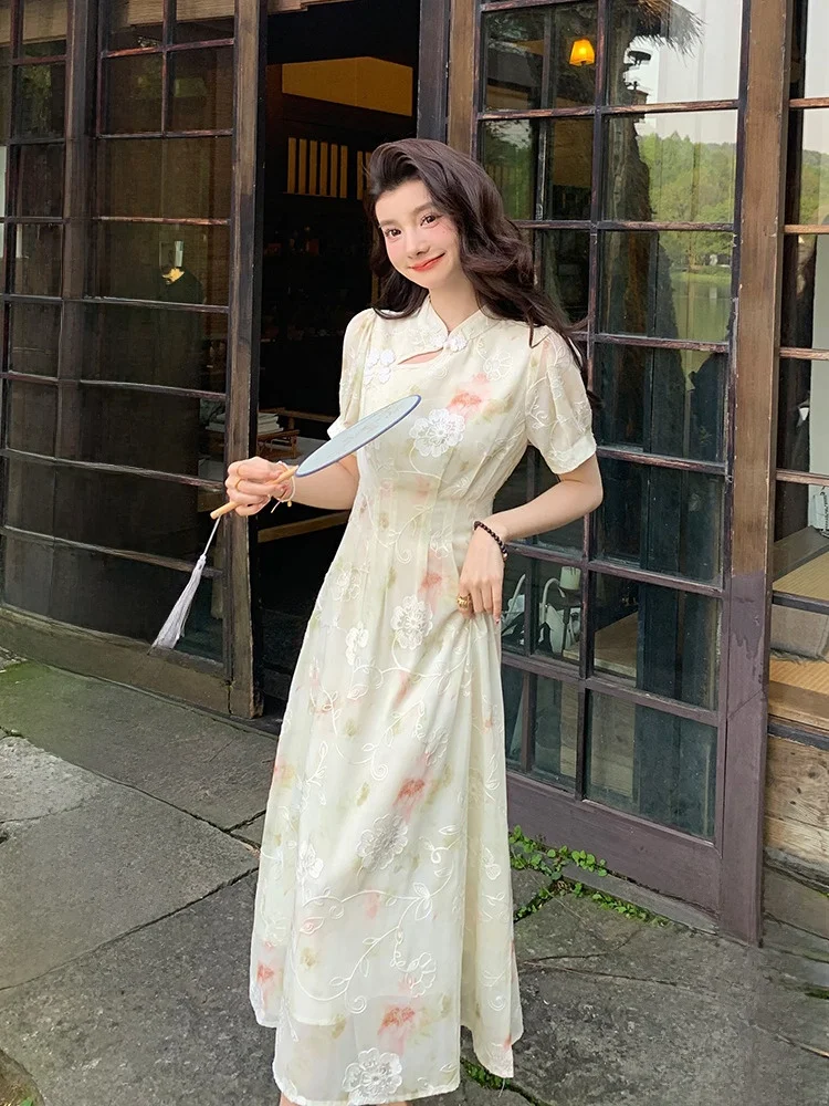 

AM NANA Daily Improved Version New Chinese Sle Dr Summer Elegance Slimming ort Sve Fairy Long Dr