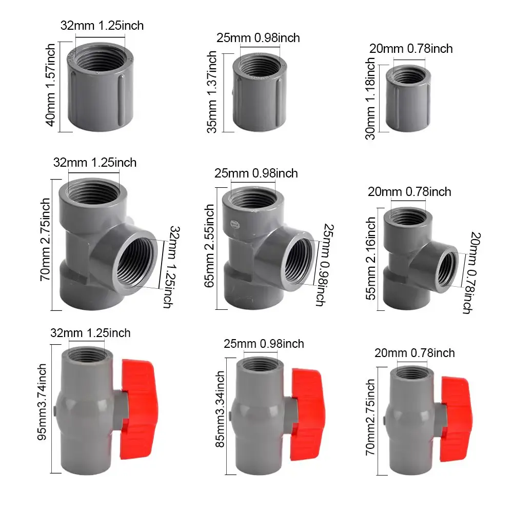 1/2 3/4 1 Inch PVC Female Thread Straight Elbow Tee Connector Garden Irrigation Connector Aquarium Fish Tank Pipe Adapter