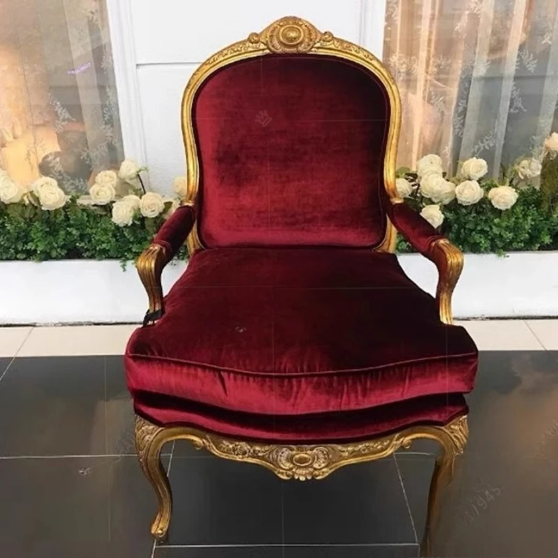 

Solid wood luxury single sofa chair velvet European and American golden villa studio leisure sofa chair