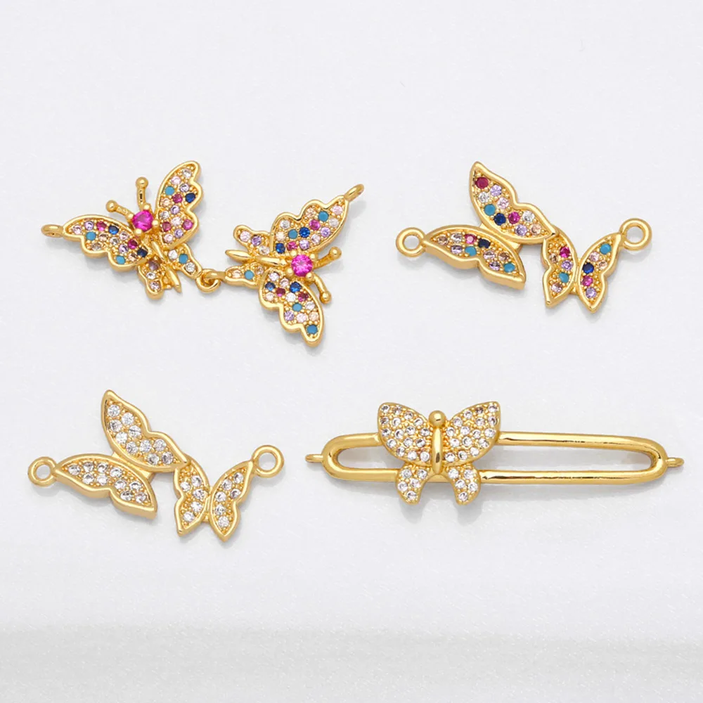 OCESRIO BIg Animal Butterfly Connector Charm For Bracelet Gold Plated Copper Zirconia Findings for DIY Jewelry Creation chma139