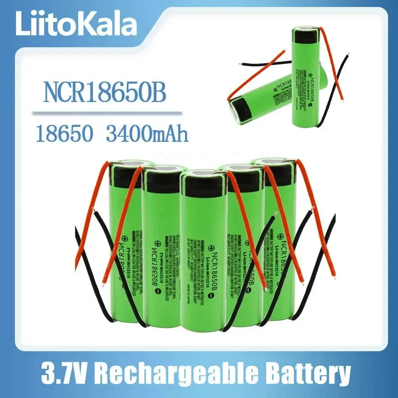 Lithium Rechargeable Battery, Nickel Sheet Batteries, 3.7V, 3400mAh, 18650, NCR18650B, 100% New, Original