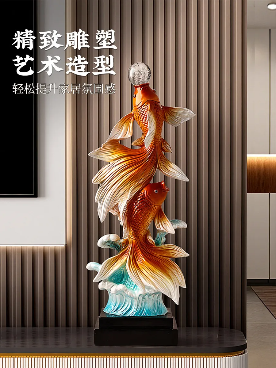 Koi Fish Figurine Ornament Light Luxury High-end Living Room Decoration Housewarming Gift for Home Living Room Entryway