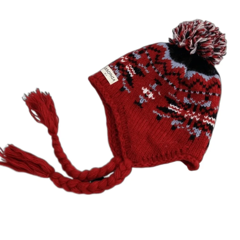 

Casual Jacquard Knitted Beanies Caps Weave Y2k Ear Protection Cap Ethnic Style Twists Braid Women Wool Cap Girls