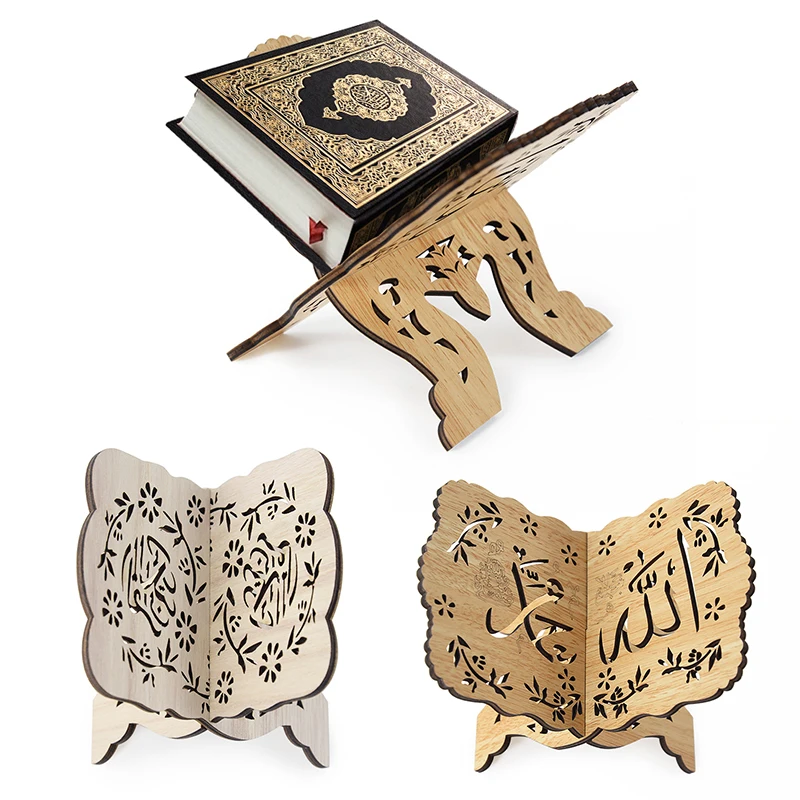 2022 Ramadan Wooden Ornaments Eid Mubarak Book Shelf Islamic Kuran Quran Holy Book Stand Holder For Home Decor Eid Al-Fitr Gifts